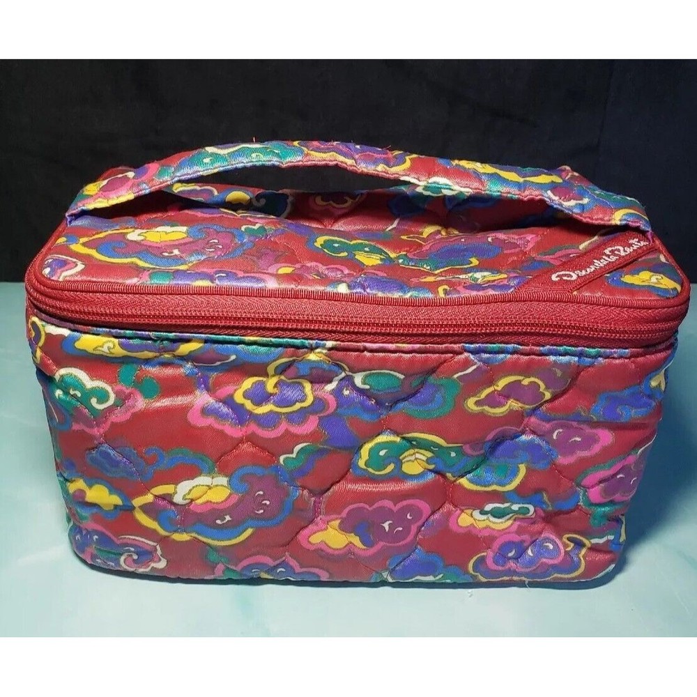 Oscar De La Renta Bag Red Blue Print Travel Organizer Vintage 90s Y2K